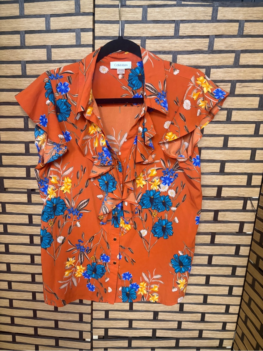 Calvin Klein Orange floral blouse size medium